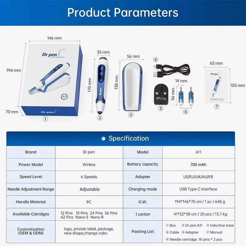 Newest Authentic Dr.pen A11 Microneedling Therapy Device with Induction Base Derma Pen Microneedle Pen Skin Care Beauty